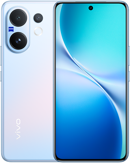 vivo V60 in Light Blue, front and back view