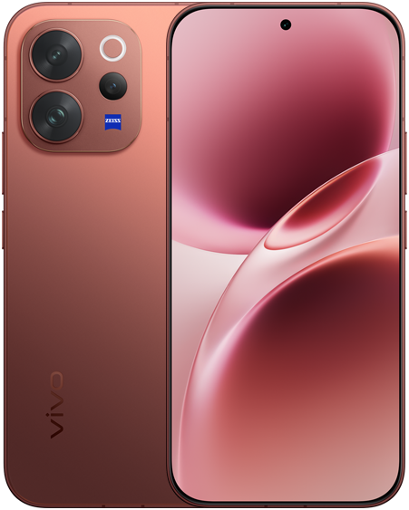 vivo V70 in Sandalwood brown, front and back view
