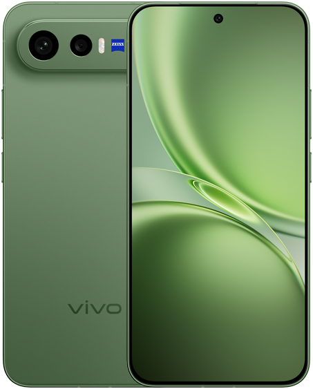 vivo X300 FE in Urban Olive, front and back view