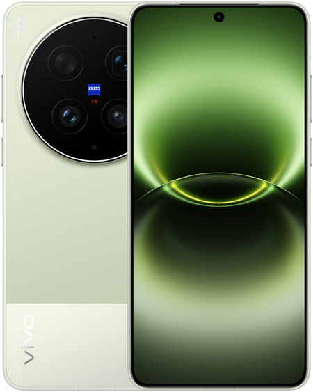 vivo X300 Ultra in Green, front and back view