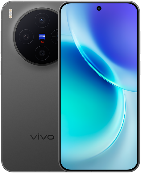 vivo X300 in Black, front and back view