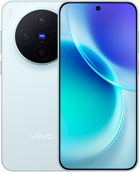 vivo X300 in Blue, front and back view